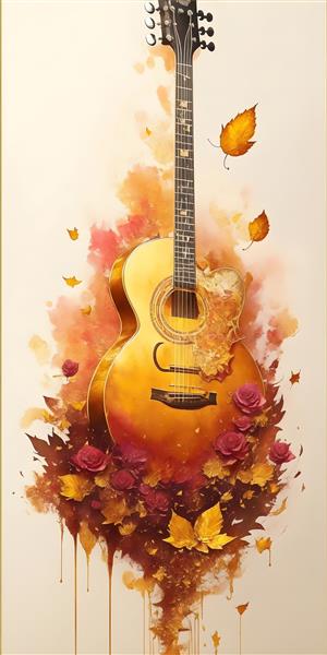 تصویرسازی گیتار لاکچری با گلهای رز زیبا