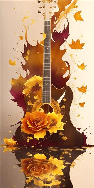 گیتار و رز ترکیب زیبا در نقاشی