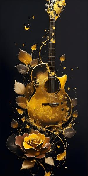 تصویرسازی گیتار و گلهای رز به شیوه هنری