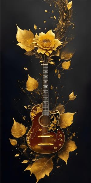 گیتار و نقاشی رز ترکیب لوکس و زیبا