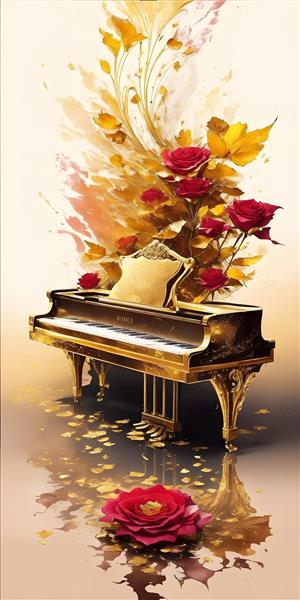 پیانو و گلهای رز طرح پوستر لوکس