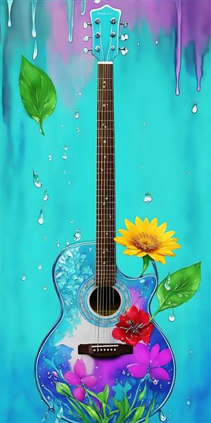 گیتار و هنر نقاشی گل آفتابگردان