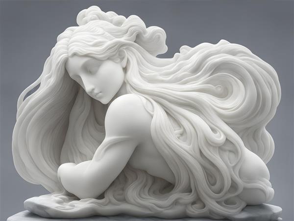 مجسمه سنگی زن با موهای بلند و چهره جذاب