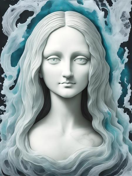 تصویرسازی دیجیتالی از چهره جذاب مونالیزا در مجسمه سنگی