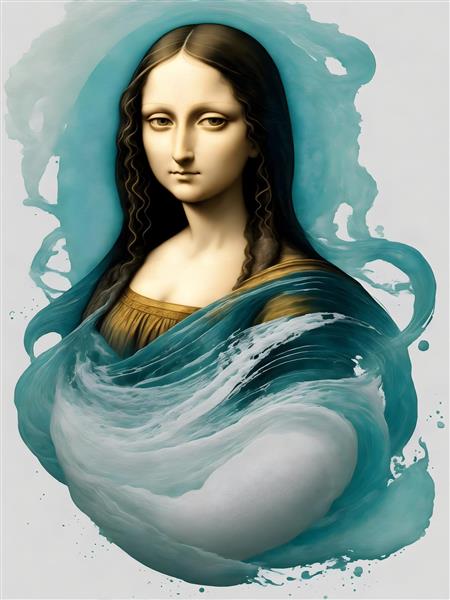 مجسمه مونالیزا با موهای بلند و چهره جذاب در هنر دیجیتال
