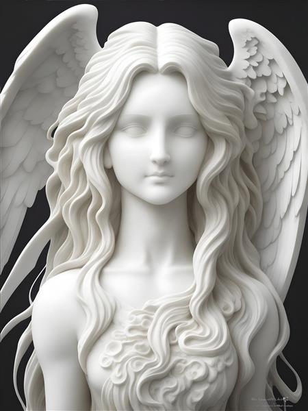 مجسمه فرشته با بالهای بزرگ و چهره معصوم