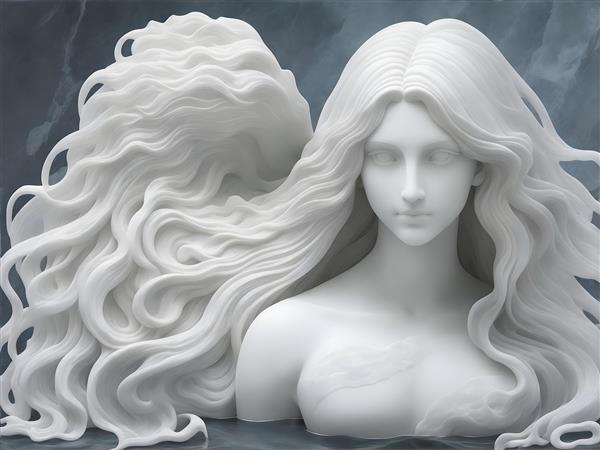 تصویرسازی دیجیتالی مجسمه فرشته با بالهای حکاکی شده
