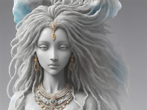 تصویرسازی دیجیتالی پرتره زن سنگی با موهای بلند و چهره زیبا