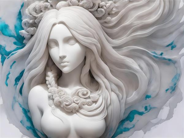 تصویرسازی دیجیتالی پرتره زن سنگی با موهای بلند و چهره ظریف