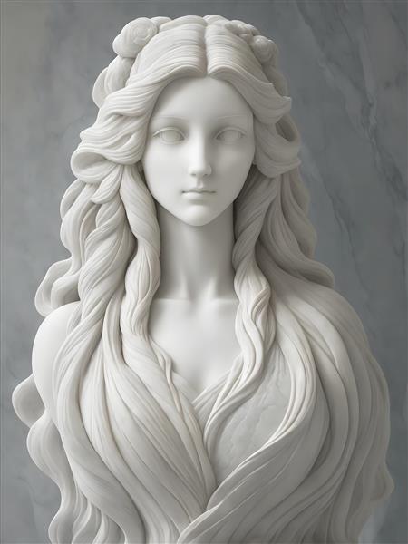 تصویرسازی دیجیتالی پرتره زن سنگی با موهای بلند