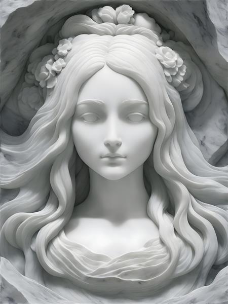 مجسمه سنگی زیبای زن با موهای بلند حکاکی شده