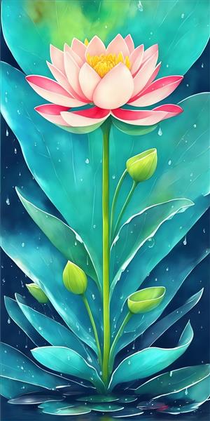 نقاشی آبرنگ طرح زیبا از گل های آبی در قطرات آب