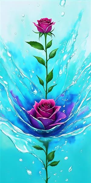 نقاشی آبرنگ طرح جذاب از گل های نیلوفر آبی با قطرات آب