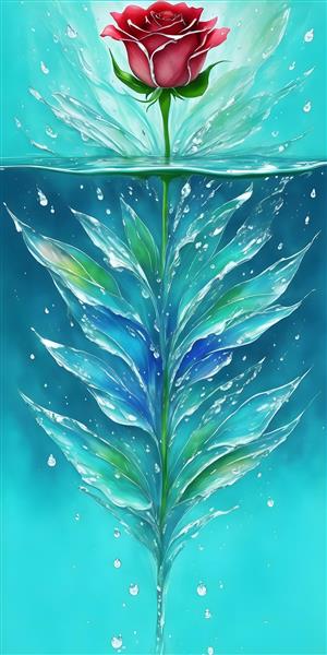 پوستر دیواری طرح جذاب از گل های آبی با قطرات آب