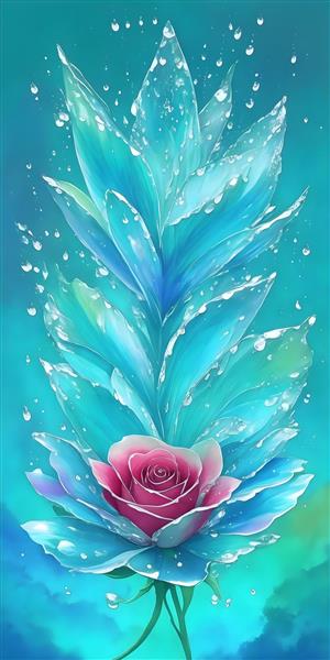 نقاشی دیجیتال زیبا و رنگی قطره های آب روی گل نیلوفر