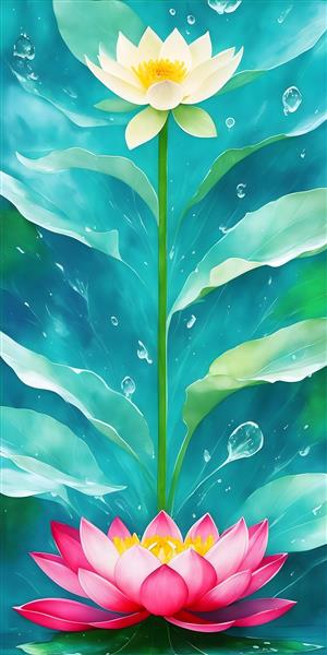پوستر طرح زیبا نقاشی دیجیتال گل رز با قطره های آب