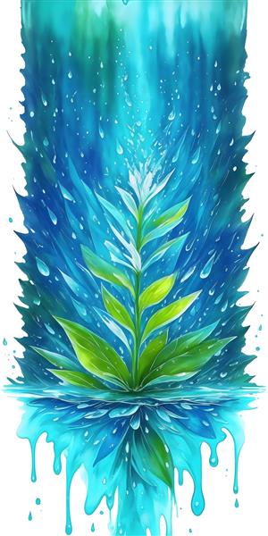 تابلو تصویرسازی آبی رنگ قطره های آب روی گل نیلوفر