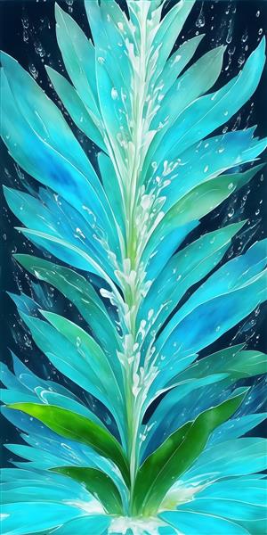 تابلوی نقاشی آبرنگ گل آبی با قطرات آب