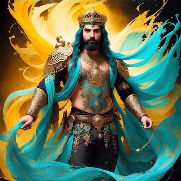 تصویرسازی شاه فیروزه ای با تاج طلایی