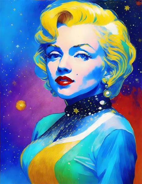 مرلین مونرو نقاشی دیجیتالی شب پر ستاره در سبک ونگوگ با استفاده از رنگ شفق