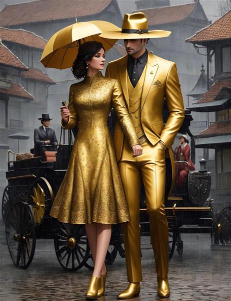 تابلو نقش حکاکی زوج جوان عاشق با چتر