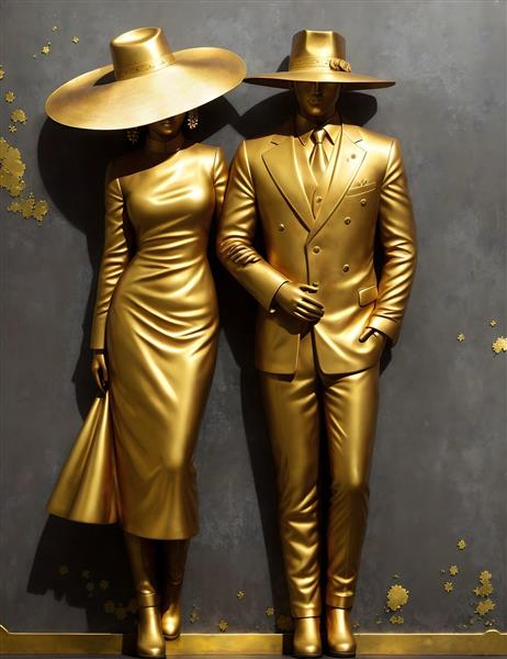 مجسمه زوج جوان کلاسیک طلایی در حال عشق ورزیدن