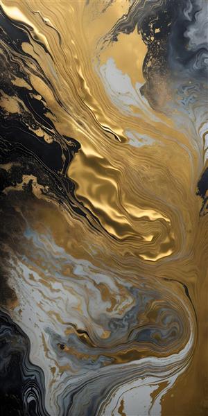 نقاشی انتزاعی طلایی لوکس با ترکیب رنگ مشکی و ابر و باد