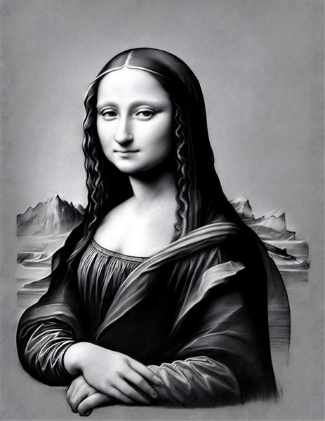 مونالیزا طراحی سیاه و سفید دیجیتالی با طرحی زیبا
