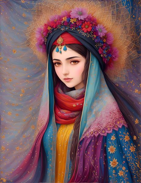 نقاشی رنگ روغن باکیفیت از یک دختر جوان ایرانی