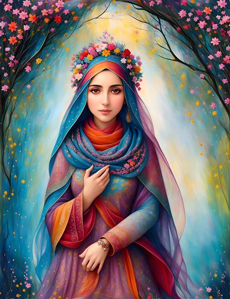 لباس محلی و فرهنگ ایران در نقاشی دختر جوان