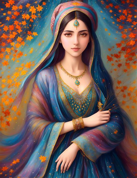 دختر با فرهنگ ایران در نقاشی دختر جوان با حجاب