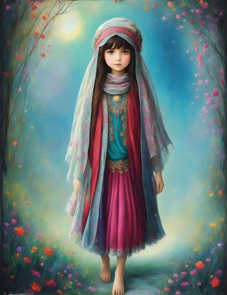 نقاشی انتزاعی از یک دختر بچه ایرانی