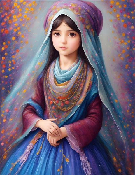 دختر بچه ایرانی در نقاشی مینیاتور با کیفیت بالا