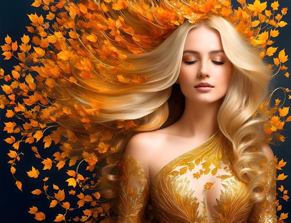 دختر جوان با موهای برگریزان، نمادی از پاییز
