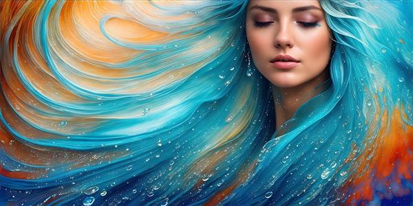 نقاشی دیجیتال باکیفیت از دختر جوانی با موهای آبی