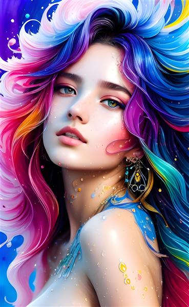 دختر جوان با موهای رنگی، سوژه‌ای جذاب برای نقاشی دیجیتال