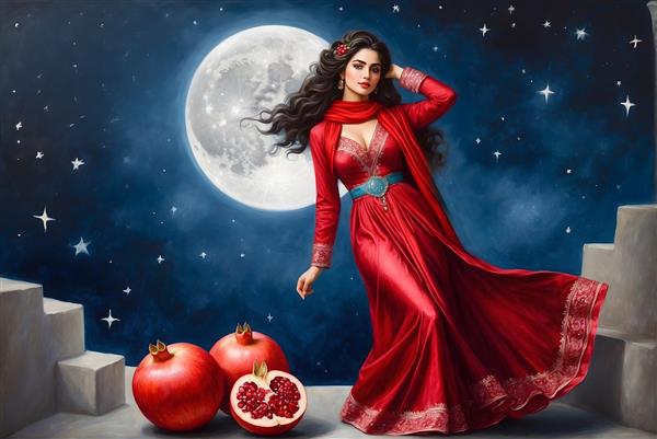 دختر زیبای ایرانی در لباس قرمز جلوه ای از شب یلدا