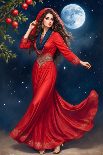 یلدا دختر ایرانی لباس بلند قرمز انار