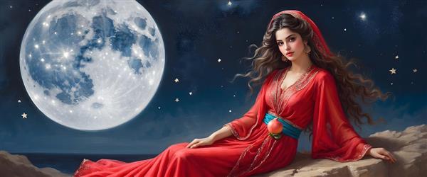 شب یلدا دختر ایرانی لباس بلند قرمز و سنت