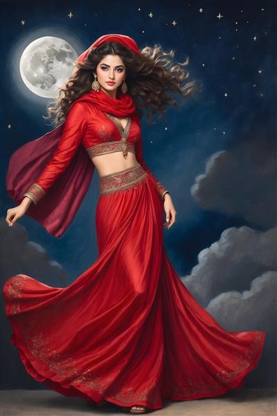 شب یلدا و دختر ایرانی با لباس قرمز
