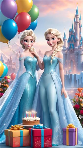 طرح تولد پرنسس السا و آنا کارتونی با کیفیت دخترانه