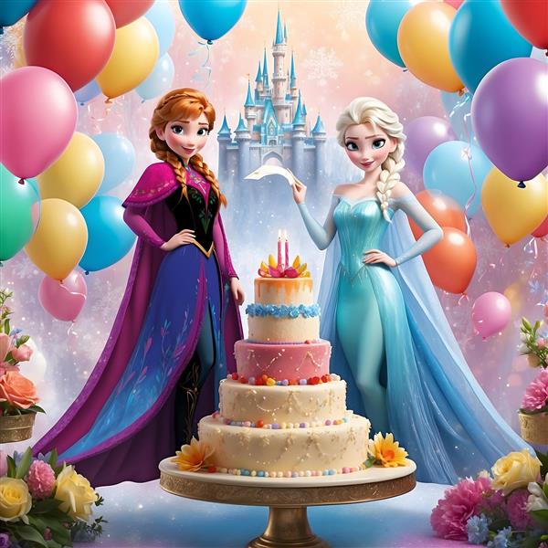 بادکنک تولد پرنسس السا و آنا کارتونی جذاب دخترانه
