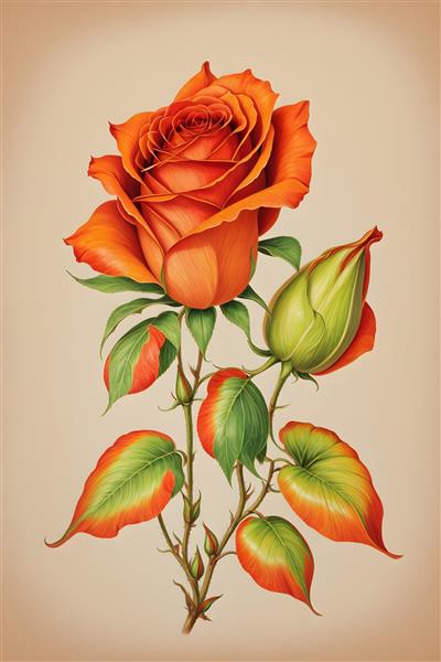 نقاشی گل رز قرمز به سبک مدادرنگی