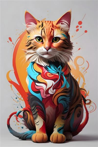 پوستر گربه رنگارنگ جذاب در تصویرسازی دیجیتال رویایی