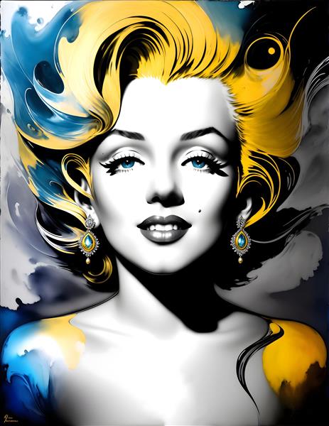 طرح نقاشی چهره مرلین مونرو با رنگ های لاکچری