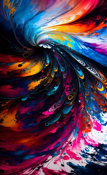 نقاشی دیجیتال انتزاعی رنگارنگ از پرهای طاووس و پاشش رنگ