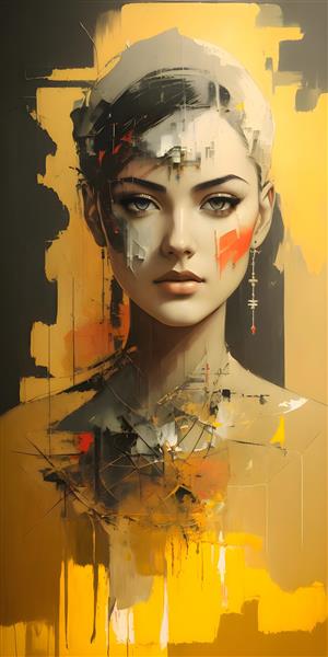 تابلو هنری انتزاعی از چهره زن زیبا با ورق طلا