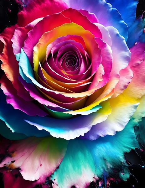 تصویرسازی رنگی گل رز با گلبرگ های رنگارنگ