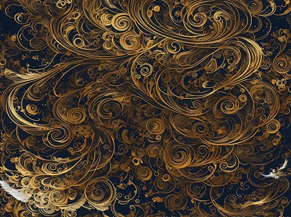نقاشی دیجیتالی ابر و باد مشکی و طلایی با بافت انتزاعی