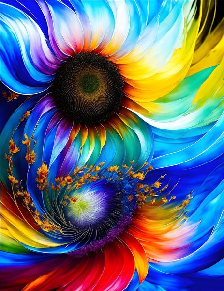 نقاشی دیجیتال انتزاعی از گل آفتابگردان